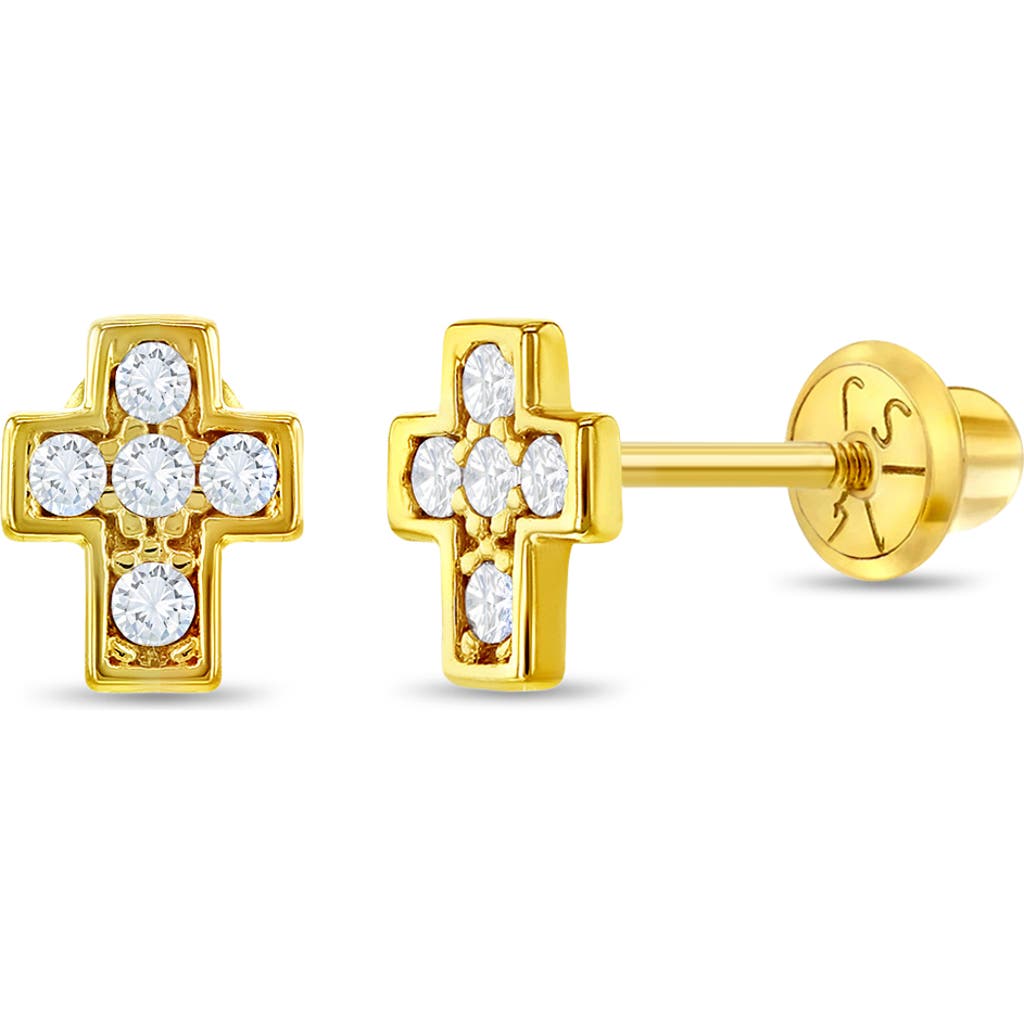 In Season Jewelry 14k Petite Cubic Zirconia Cross Earrings In Gold