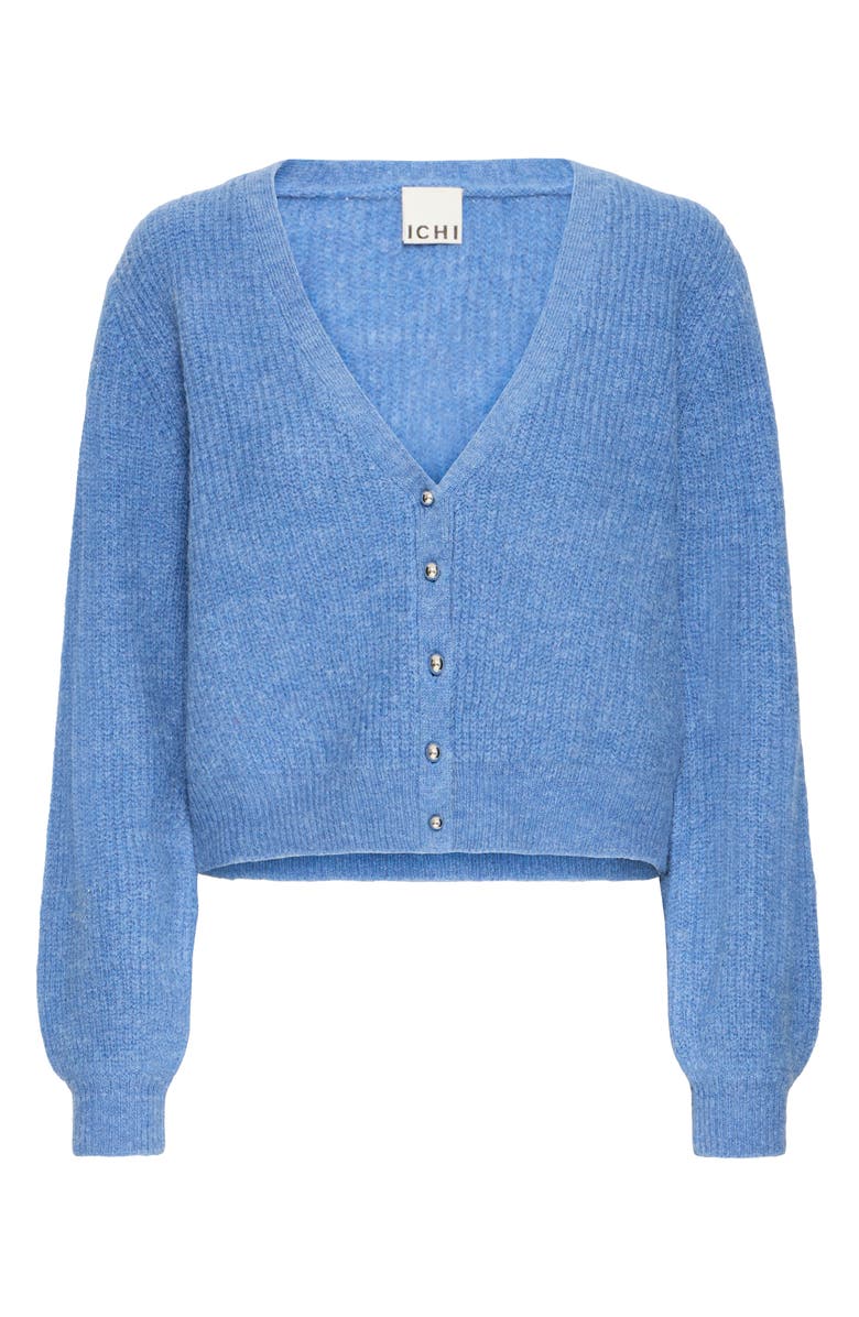 ICHI V-Neck Crop Cardigan, Alternate, color, Blue Yonder