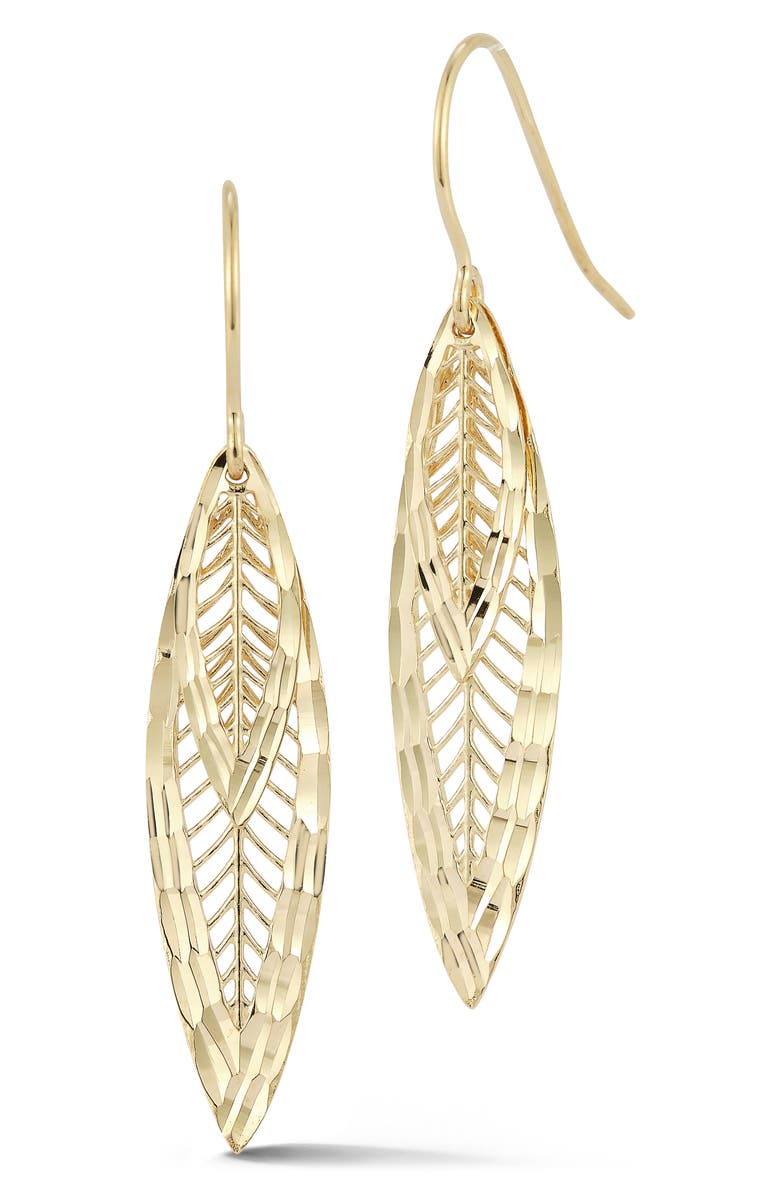 Ember Fine Jewelry Feather Drop Earrings, Main, color, Gold