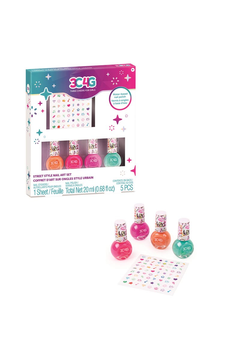 Three Cheers For Girls 3C4G Graffiti Street Style Nail Art Set 4 Bottles Of Polish W/ Nail Stickers, Alternate, color, Multicolored