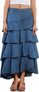 Wash Lab Denim Petal Tiered Denim Maxi Skirt