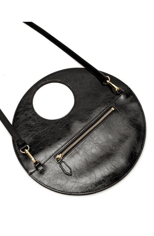 Frances Valentine Juno Round Crinkled Leather Crossbody Bag In Black
