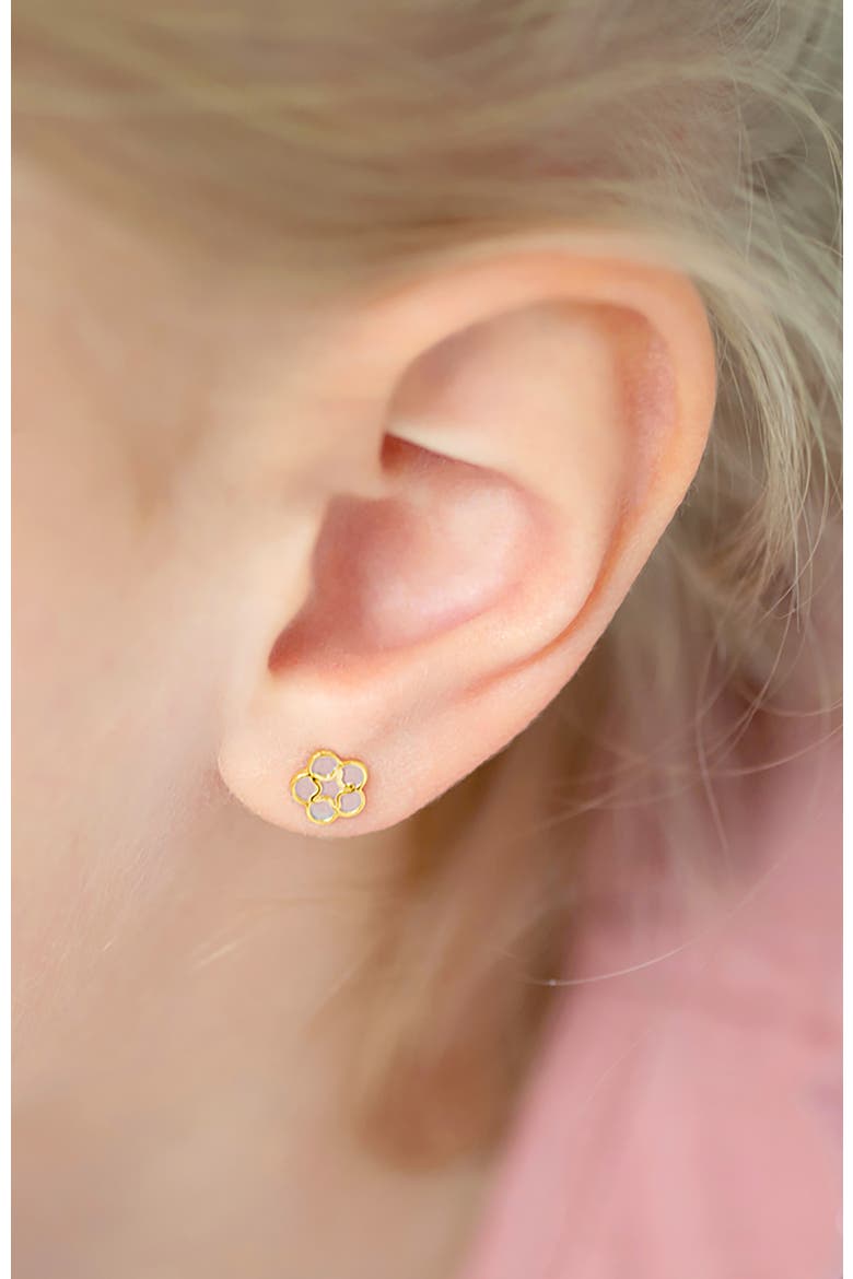14k Mother of Pearl Flower Earrings, Alternate, color, Gold