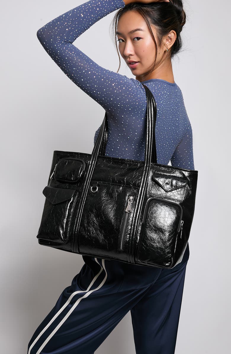 AIMEE Renegade Large Patent Leather Laptop Tote, Alternate, color, Black Crinkle