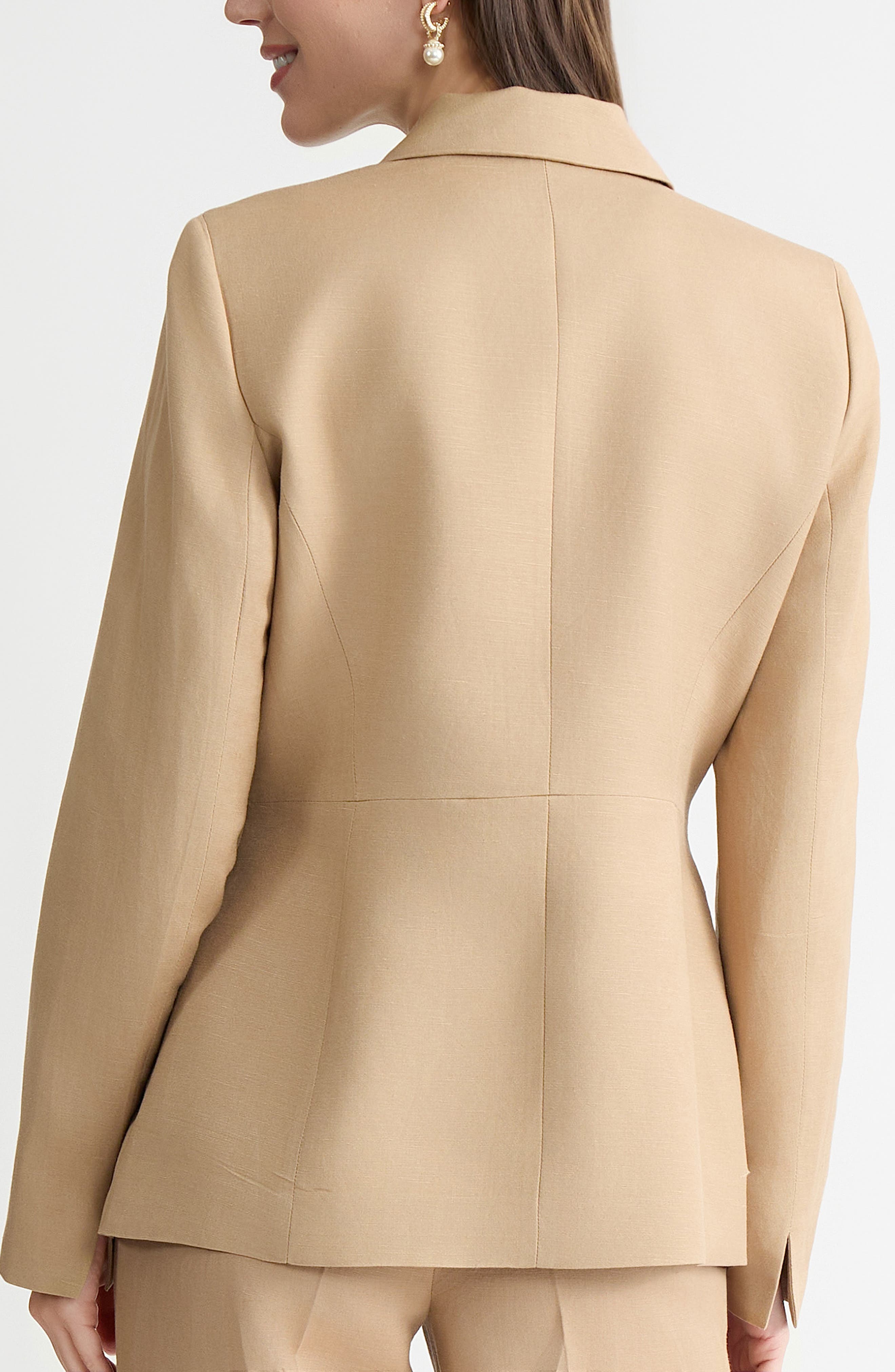 One-Button Linen Blend Peplum Blazer - image 2