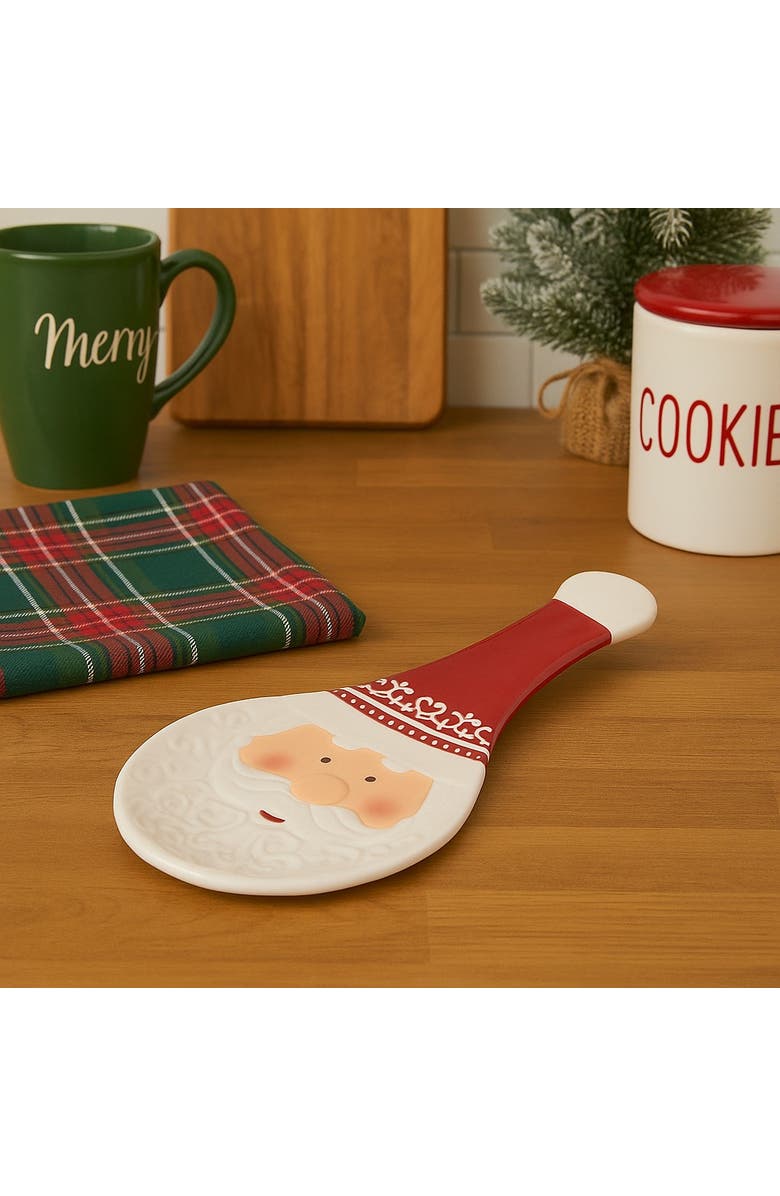 Transpac Dolomite 9.5 in. Multicolor Christmas Santa Spoon Rest, Alternate, color,