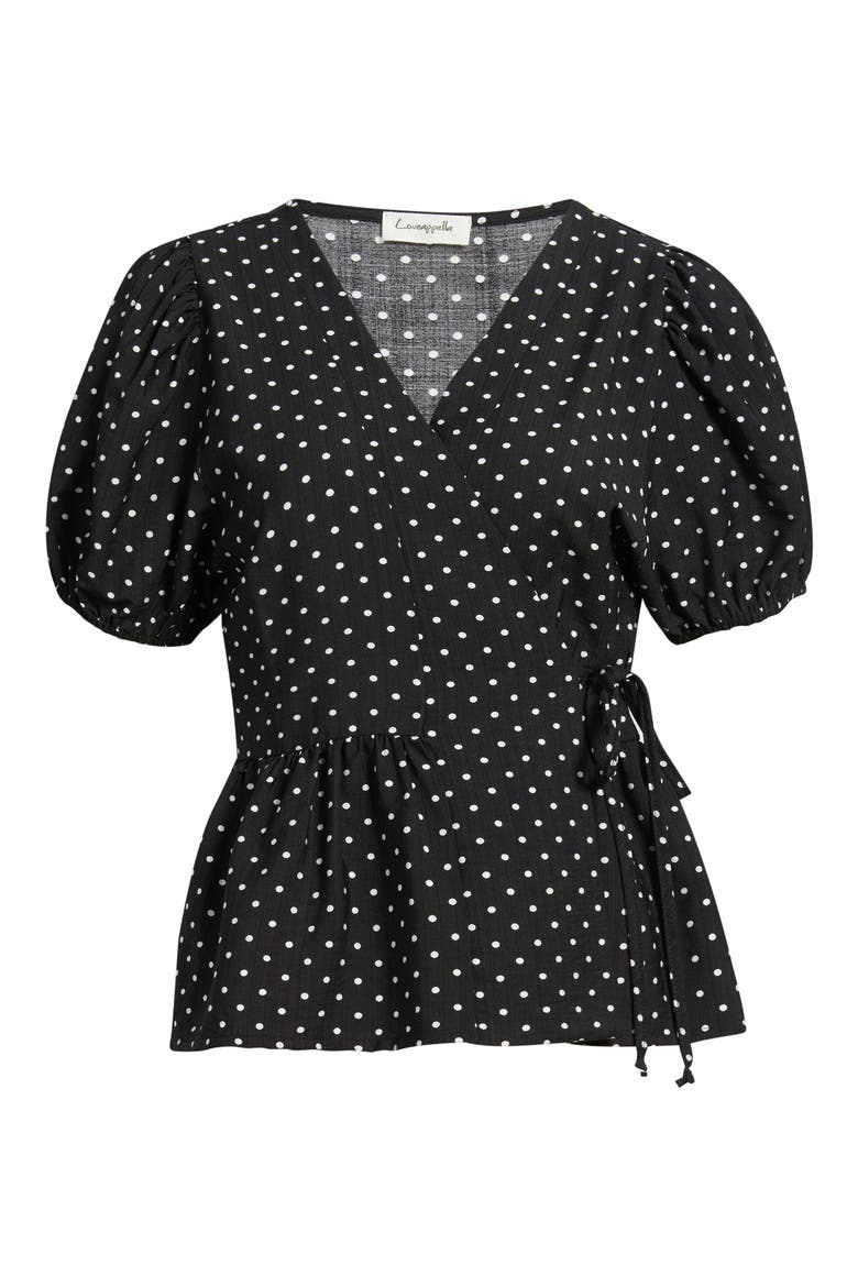 Polka Dot Wrap Top, Alternate, color, BLACK/ IVORY