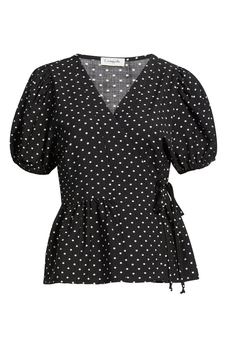 Loveappella Polka Dot Wrap Top, Alternate, color, 