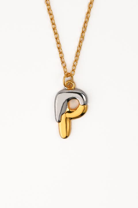 Two Tone Bubble Initial Necklace