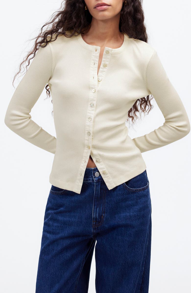 Madewell Garment Dyed Rib Cardigan, Main, color, Vintage Ivory