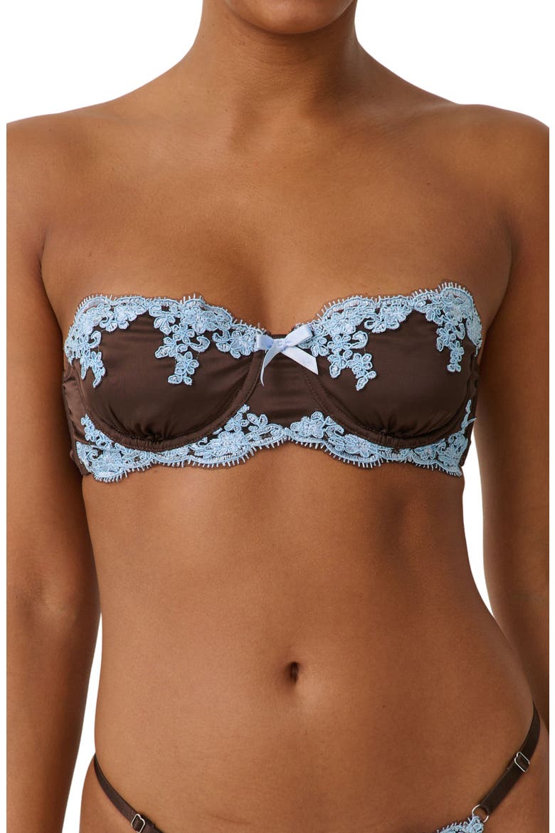 Cinderella Lace Trim Underwire Strapless Satin Bra, Alternate, color, ESPRESSO