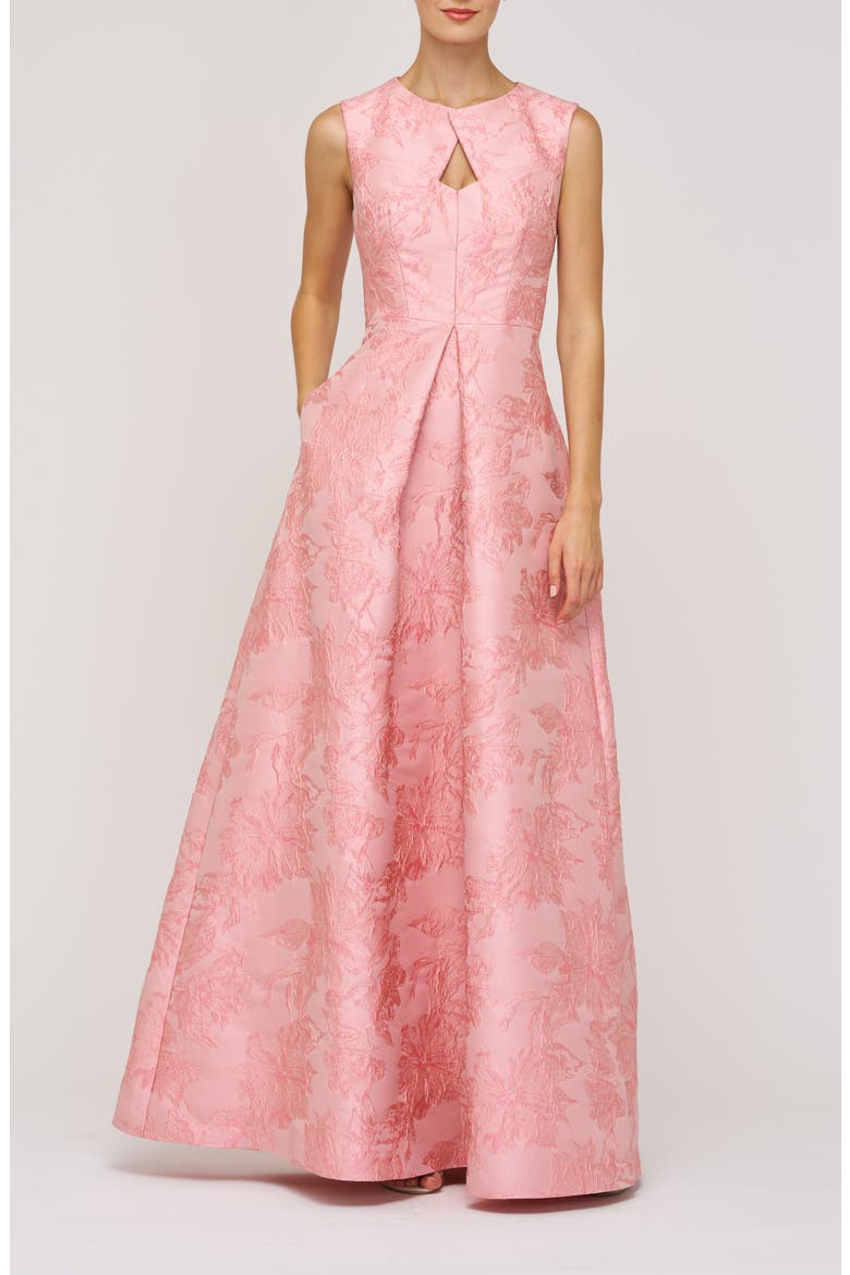 Elaine Floral Jacquard Metallic Sleeveless Gown, Main, color, MISTY ROSE