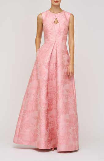 Kay Unger Elaine Floral Jacquard Metallic Sleeveless Gown