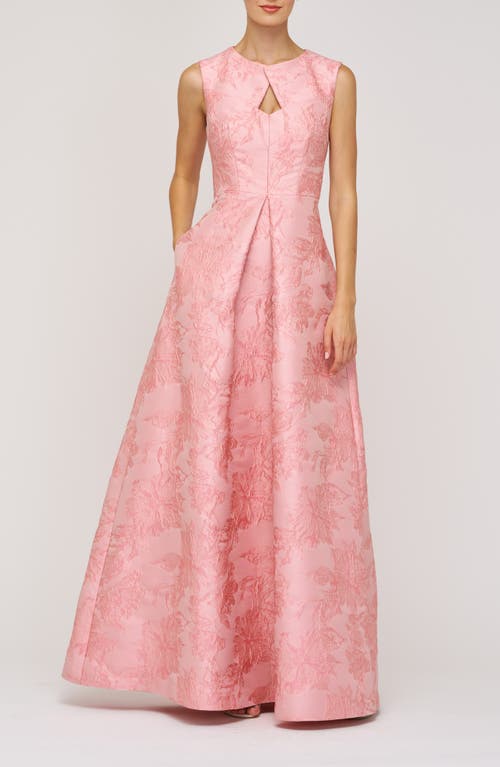 Kay Unger Elaine Floral Jacquard Metallic Sleeveless Gown
