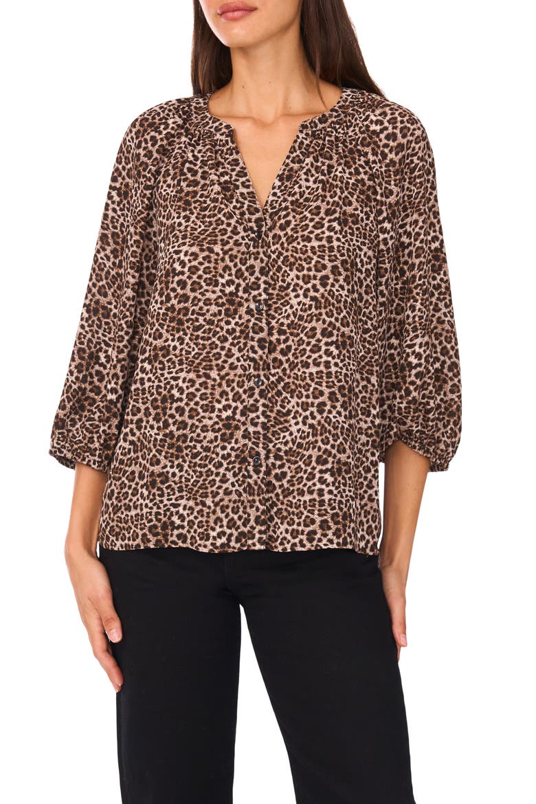 V-Neck Puff Sleeve Blouse, Main, color, CHICORY COFFEE