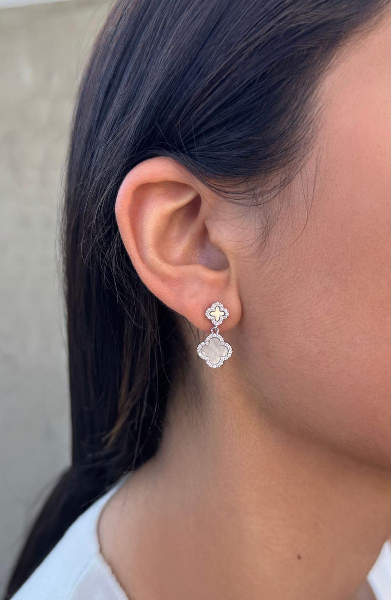 Adornia Mother-of-Pearl Clover Pendant Necklace & Drop Earrings Set, Alternate, color, White/ Silver