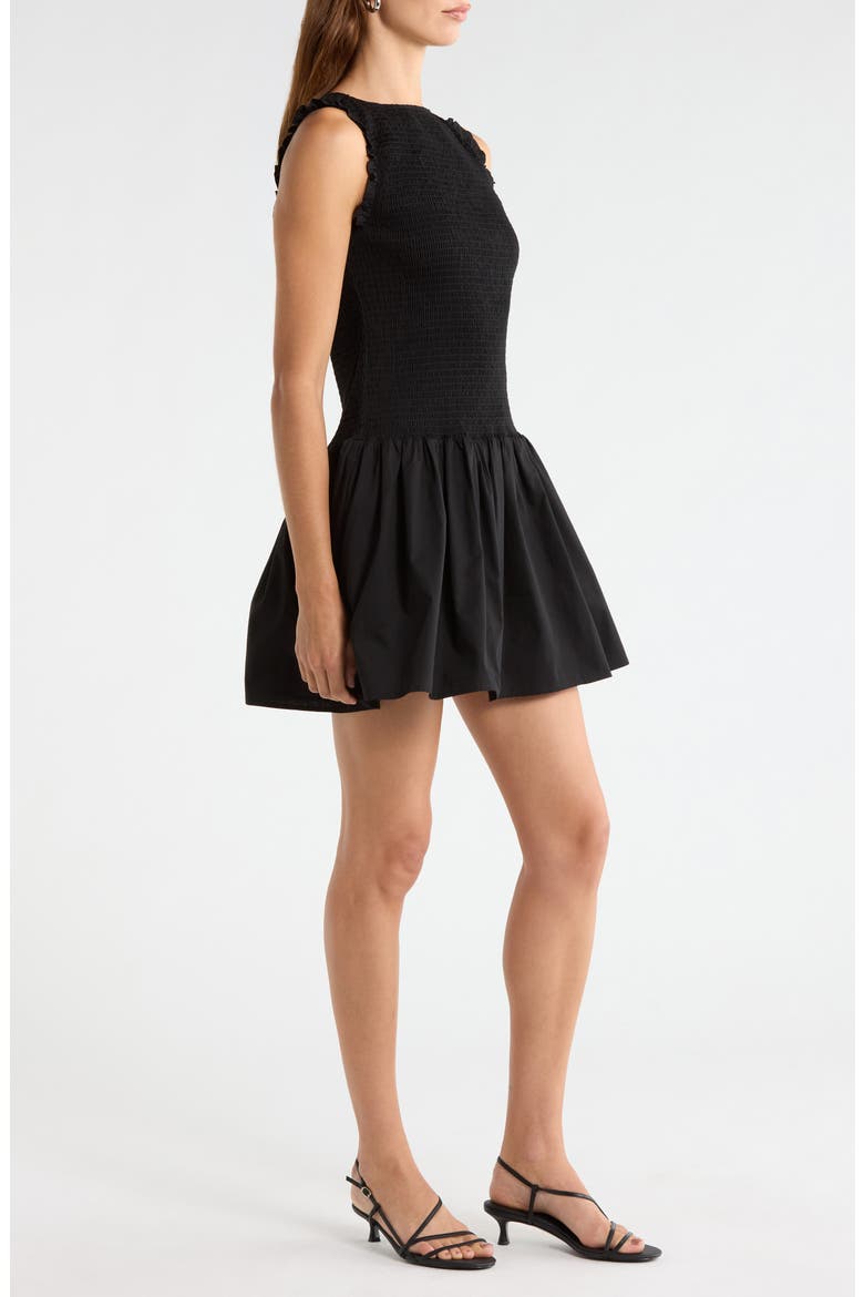 Esme Smocked Poplin Minidress, Alternate, color, BLACK
