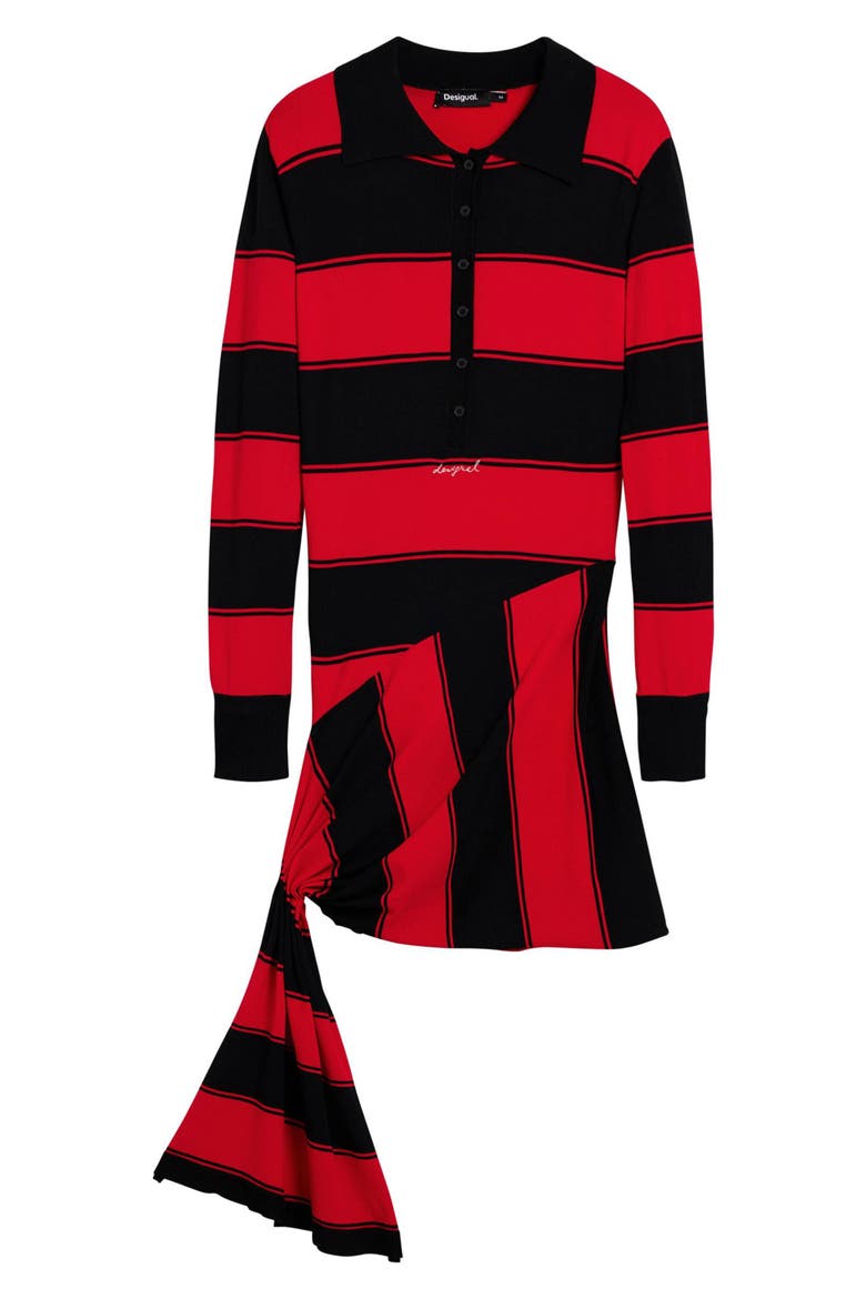 Stripe Side Drape Long Sleeve Minidress, Alternate, color, RED