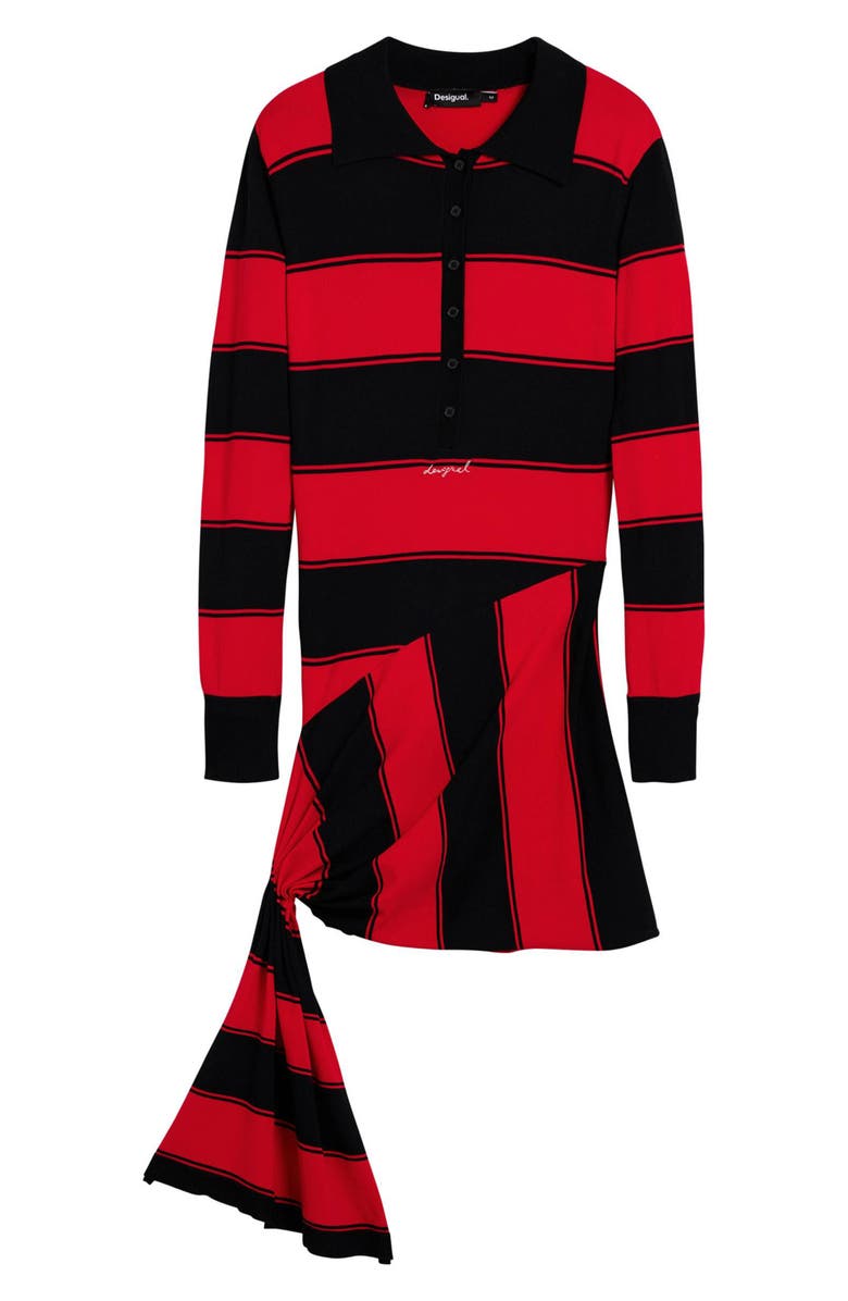 Desigual Stripe Side Drape Long Sleeve Minidress, Alternate, color, Red