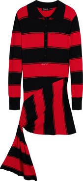 Desigual Stripe Side Drape Long Sleeve Minidress
