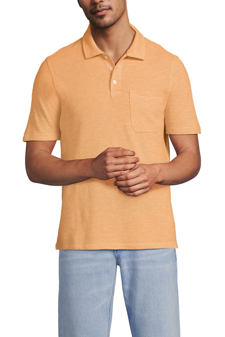 Short Sleeve Cotton Linen Polo, Alternate, color, Sweet Mango Heather