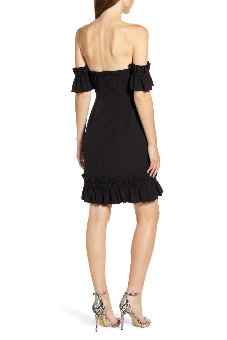 Ruffle Detail Off the Shoulder Body-Con Dress, Alternate, color, BLACK