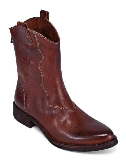 Vintage Genuine Leather Western Inspired Mid Shaft Boot