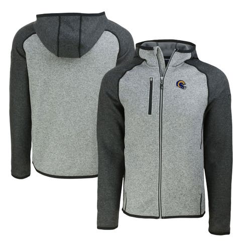 Men's Cutter & Buck  Heather Gray/Heather Charcoal Los Angeles Rams  Helmet Mainsail Sweater-Knit Full-Zip Hoodie