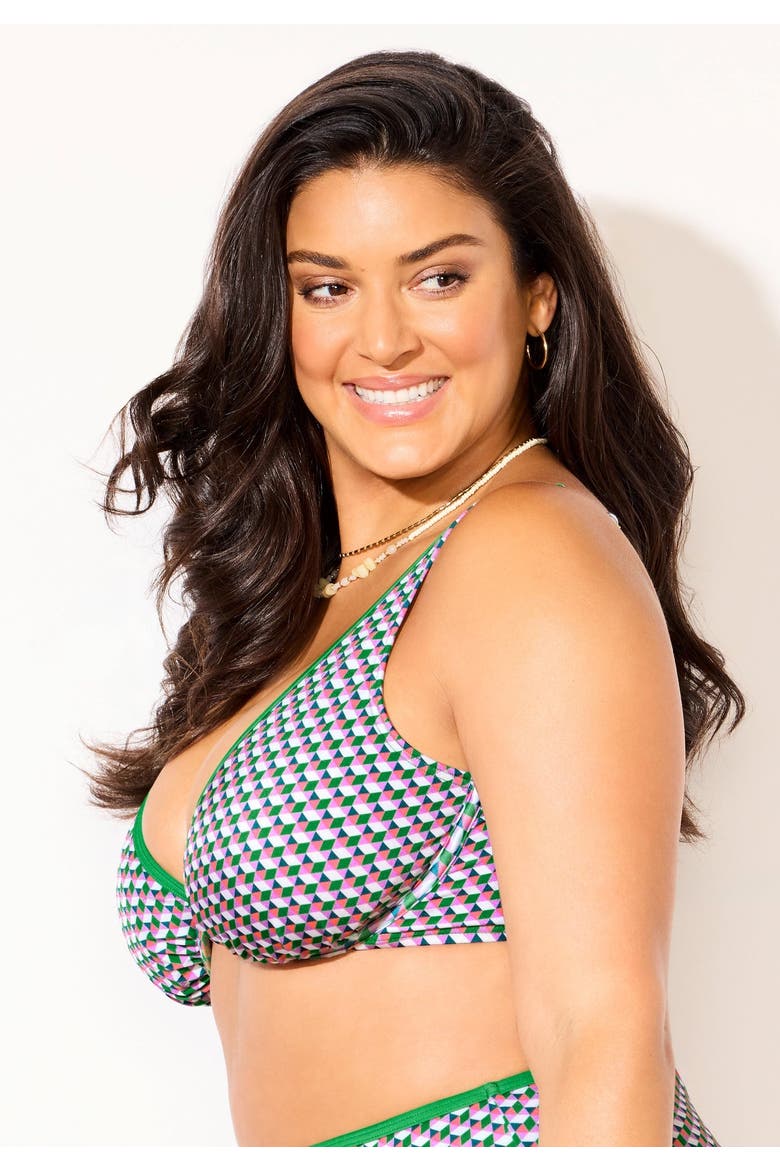 Shimmer Contrast Trim Underwire Bikini Top, Alternate, color, Vivid Geo Shimmer