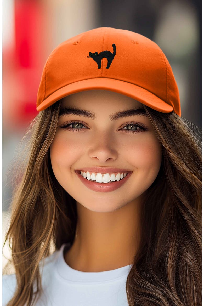 Black Cat Embroidered Casual Hat, Alternate, color, Orange