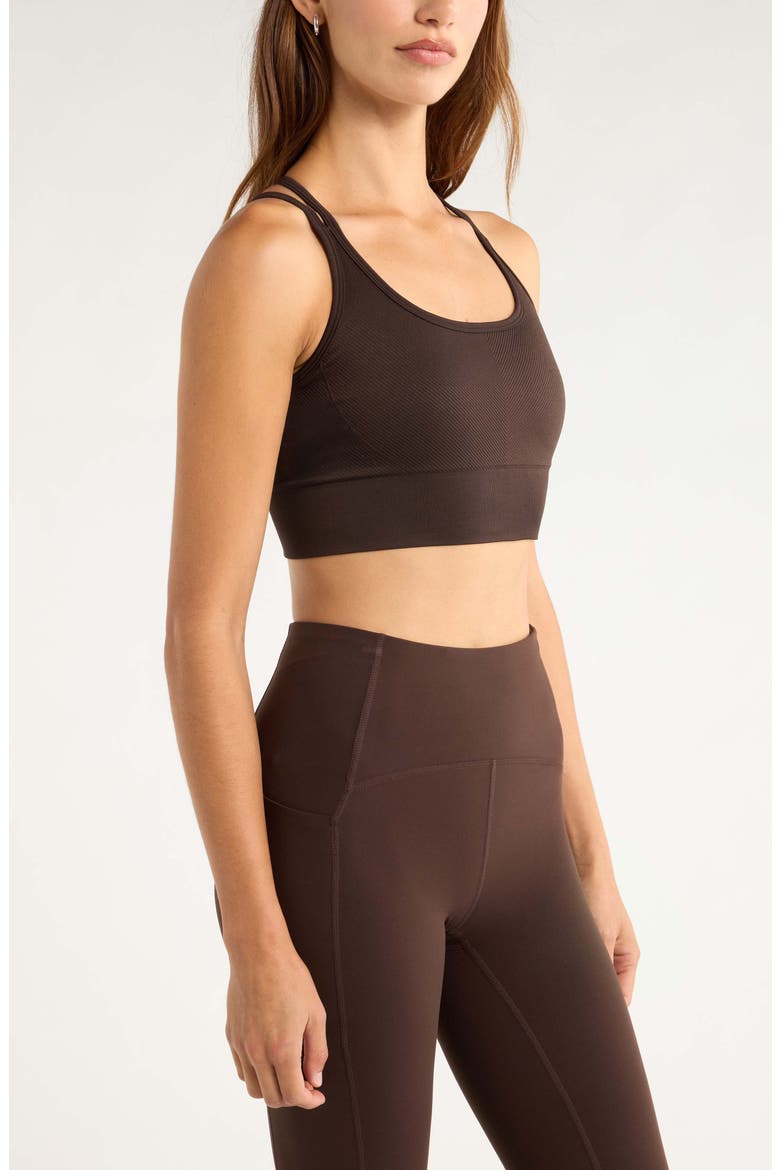 Seamless Strappy Sports Bra, Alternate, color, BROWN MOLE