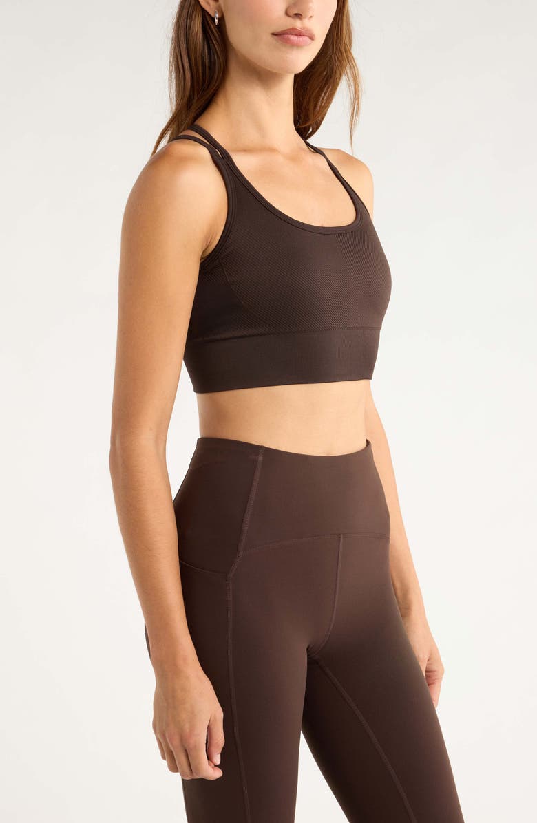 Zella Seamless Strappy Sports Bra, Alternate, color, Brown Mole