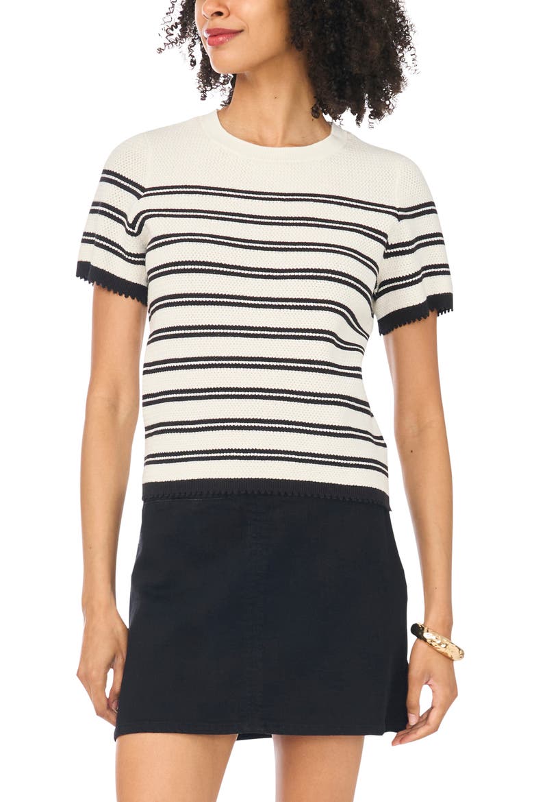 Striped Short Sleeve Sweater, Main, color, ANTIQUE WHITE