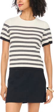 Vince Camuto Striped Short Sleeve Sweater