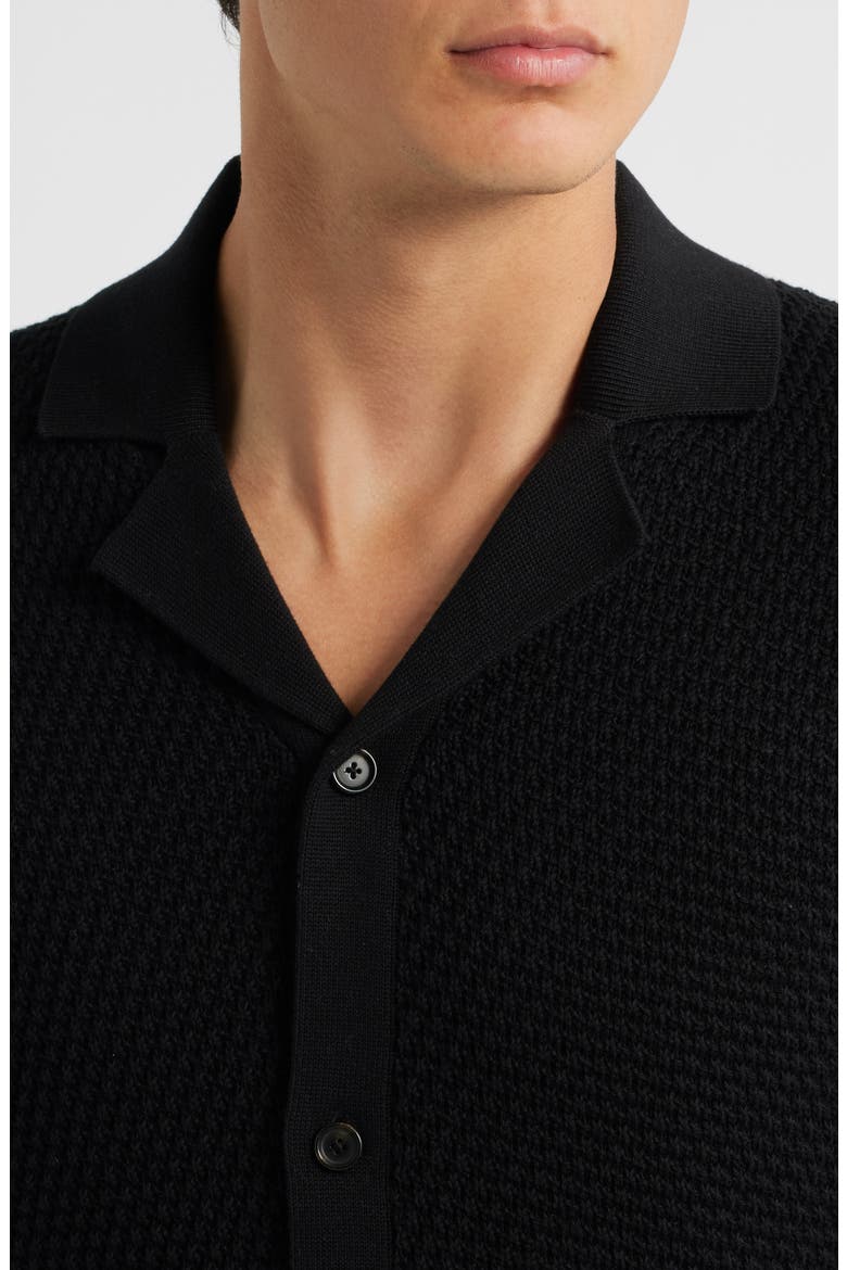Iconico Textured Knit Camp Shirt, Alternate, color, BLACK