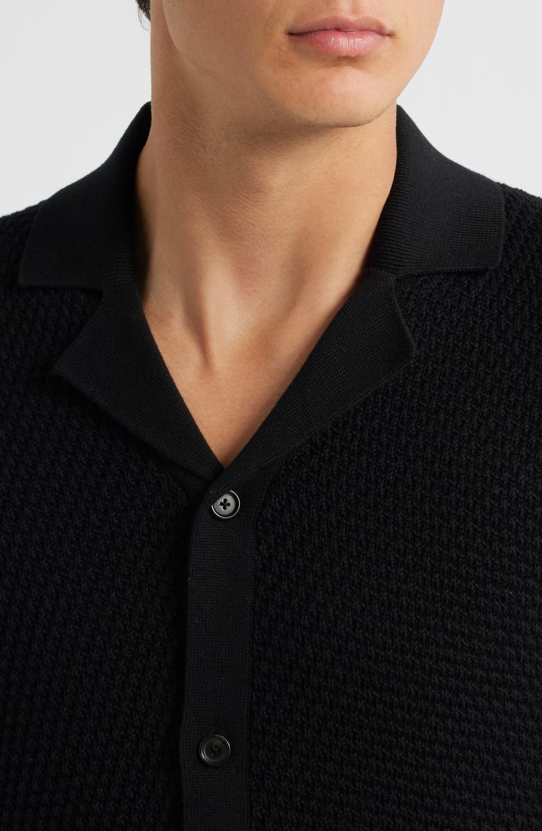 BOSS Iconico Textured Knit Camp Shirt, Alternate, color, Black