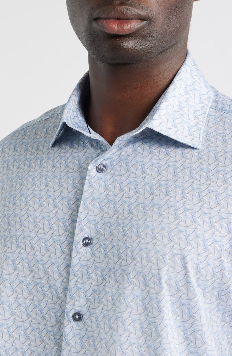 Bugatchi Milo OoohCotton<sup
®</sup
 Abstract Print Short Sleeve Button-Up Shirt, Alternate, color, Air Blue