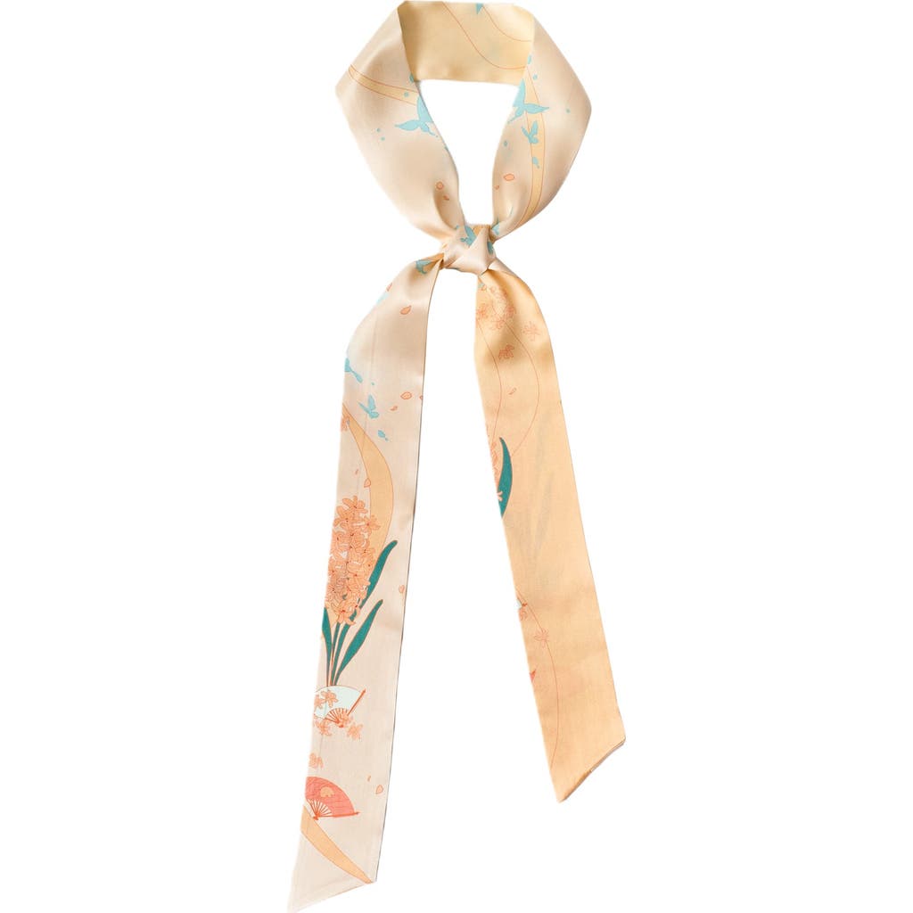 Lost Pattern Nyc "fanfare Breeze" Silk Skinny Scarf In Neutral