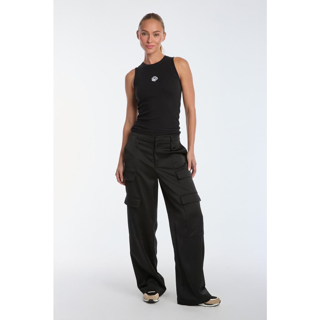 Noli Yoga Milan Satin Cargo Pant In Black