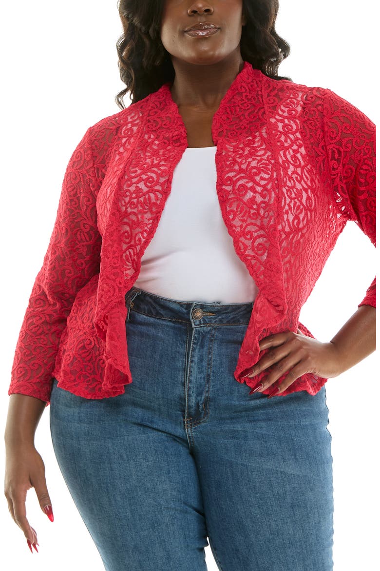 Ruffle Lace Bolero, Main, color, CHERRY