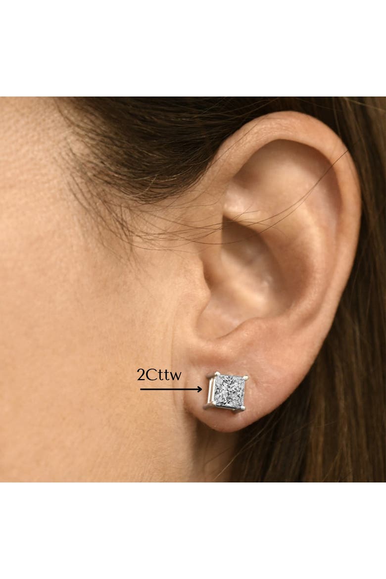 4 Ct TW Princess Cut Diamond Studs in 14k Gold Earrings Lab Grown, Alternate, color, Yellow Gold - 1.5Ct