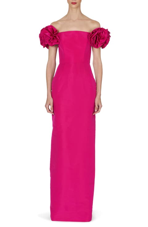 Off the Shoulder Flower Sleeve Column Gown