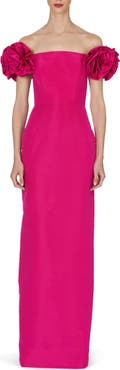 Carolina Herrera Off the Shoulder Flower Sleeve Column Gown