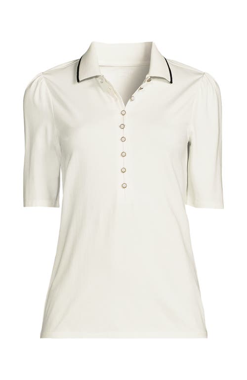LANDS' END LANDS' END ELBOW SLEEVE LIGHTWEIGHT JERSEY EMBELLISHED POLO 