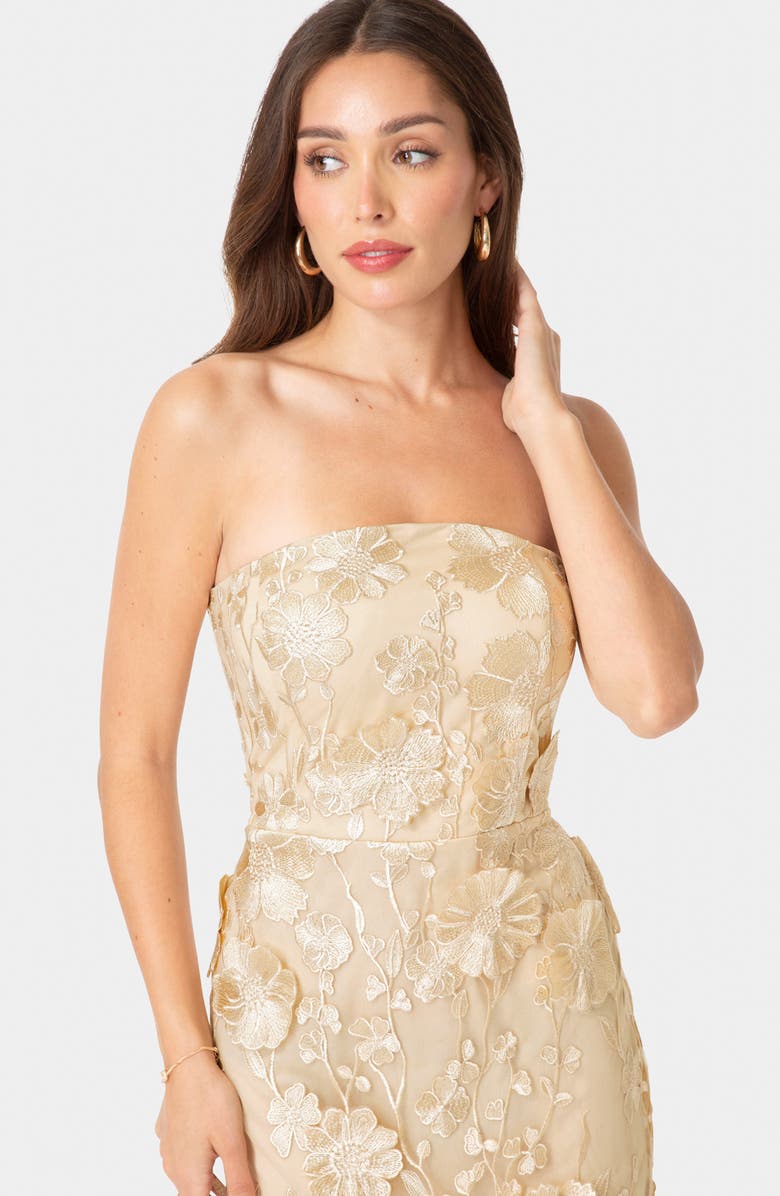 bebe Embroidered Strapless Gown, Alternate, color, Nude Gold