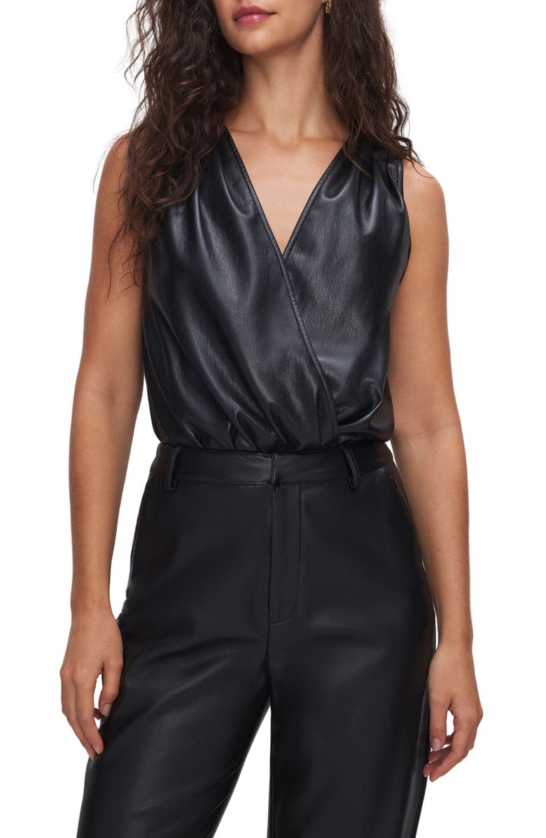 Good American Better Than Leather Faux Leather Wrap Bodysuit, Main, color,