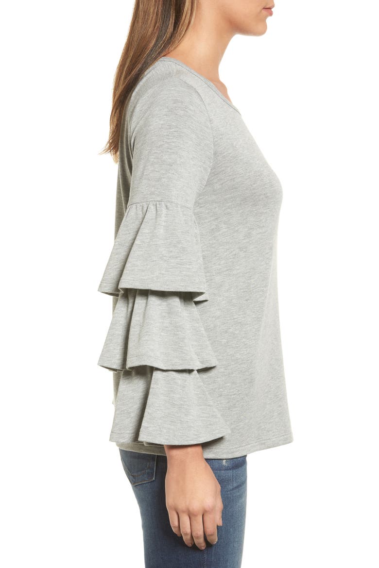 Tiered Bell Sleeve Knit Top, Alternate, color, GREY