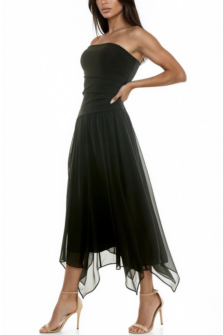 Mixed Media Strapless Gown, Alternate, color, BLACK