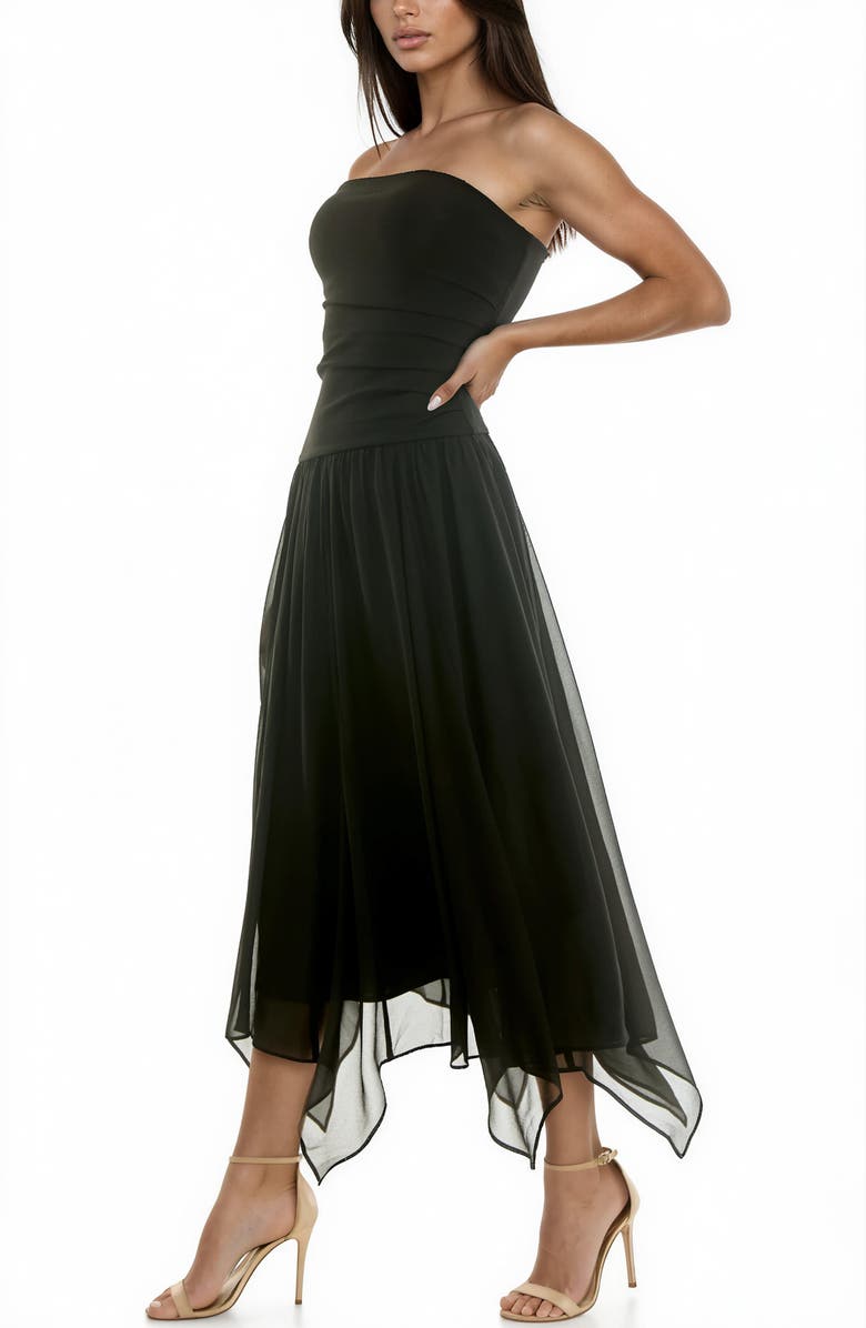 Socialite Mixed Media Strapless Gown, Alternate, color, Black