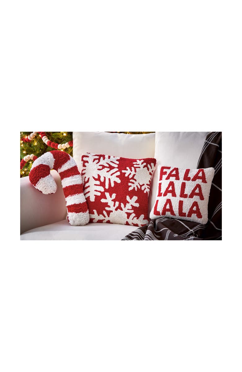 tag Christmas Red White Candy Cane Shaped Cotton Throw Pillow, Alternate, color, Red